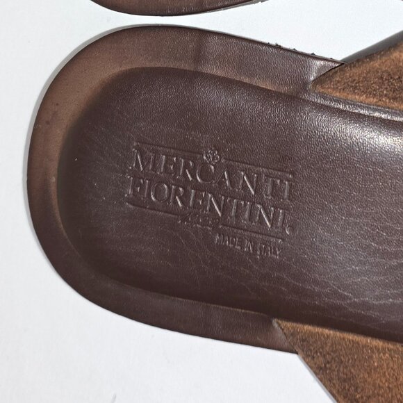 Mercanti Fiorentini Brown Italian Leather Belted Toe Loop Sandals Men's Size 13 - Picture 3 of 5